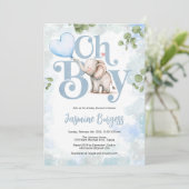 Olifant Baby Shower Uitnodiging - O Jongen (Staand voorkant)