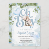 Olifant Baby Shower Uitnodiging - O Jongen (Voorkant / Achterkant)