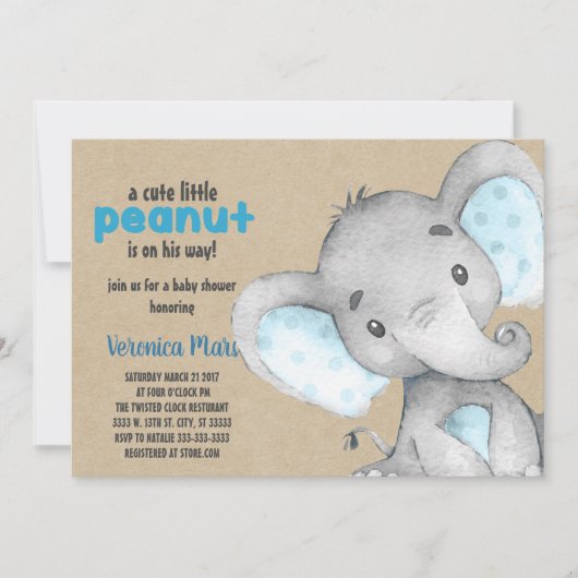 Olifant baby shower uitnodiging pinda baby invite (Voorkant)