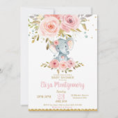 Olifant Baby shower Uitnodiging Roze Bloemen Meisj (Voorkant)