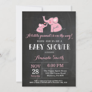 Olifant Baby Shower Uitnodiging Roze en Grijs