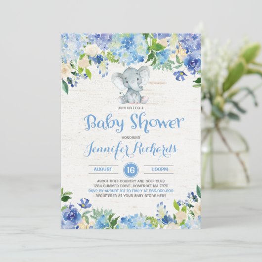 Olifant Baby shower Uitnodiging Rustic Boy Shower (Staand voorkant)