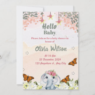 Olifant Baby Shower Uitnodiging voor Baby Meisje