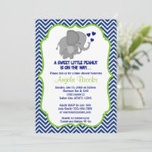 Olifant Baby Shower Uitnodigingen Navy Chevron (Staand voorkant)