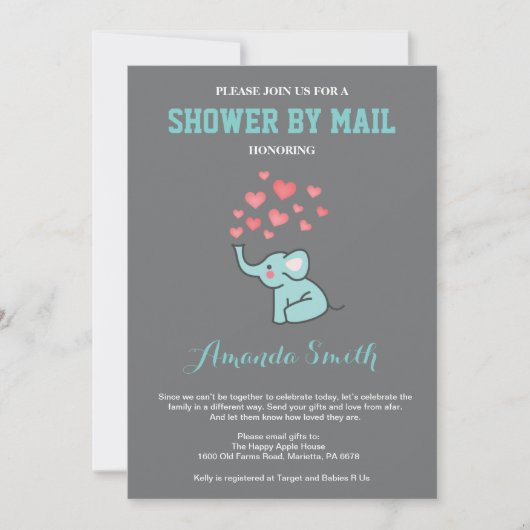 Olifant Baby shower van Mail Aqua en Grey Kaart (Voorkant)