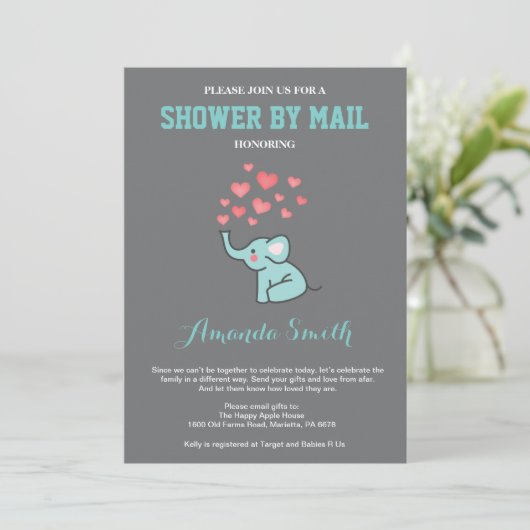 Olifant Baby shower van Mail Aqua en Grey Kaart (Staand voorkant)