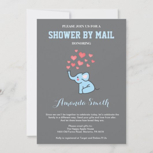 Olifant Baby shower van Mail Blue en Grey Kaart (Voorkant)