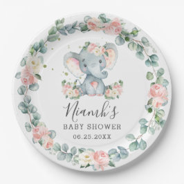Olifant Baby shower Verjaardag Bloemen Groen Meisj Papieren Bordje