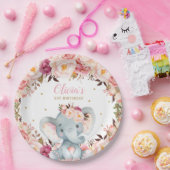 Olifant Baby shower Verjaardag Blush Bloemen 9" Papieren Bordje (Feest)