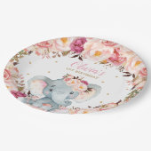 Olifant Baby shower Verjaardag Blush Bloemen 9" Papieren Bordje (Gekanteld)