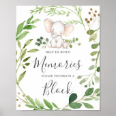 Olifant Baby shower Versier een blokteken Poster (Voorkant)