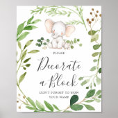 Olifant Baby shower Versier een blokteken Poster (Voorkant)