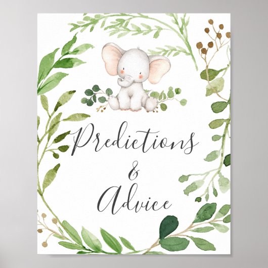 Olifant Baby shower voorspellingen en advies teken Poster (Voorkant)