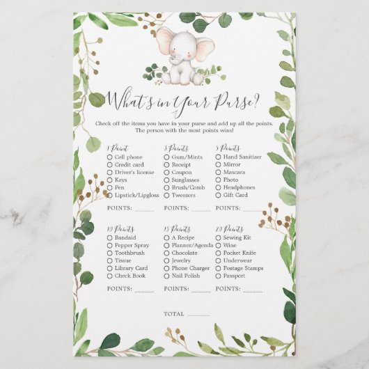 Olifant Baby shower Wat zit er in je tas (Voorkant)