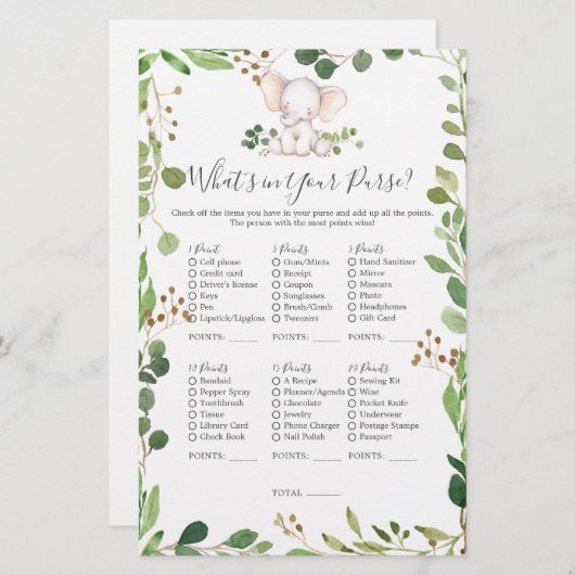 Olifant Baby shower Wat zit er in je tas (Voorkant / Achterkant)