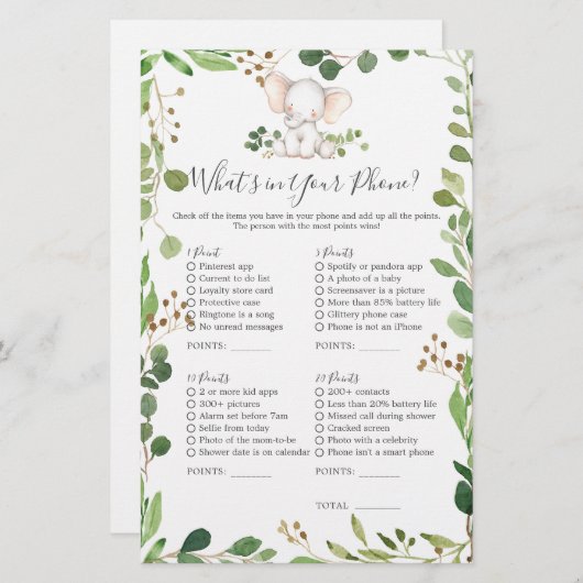 Olifant Baby shower Wat zit er in je telefoon (Voorkant / Achterkant)
