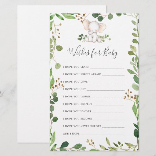 Olifant Baby shower wensen voor Baby (Voorkant / Achterkant)