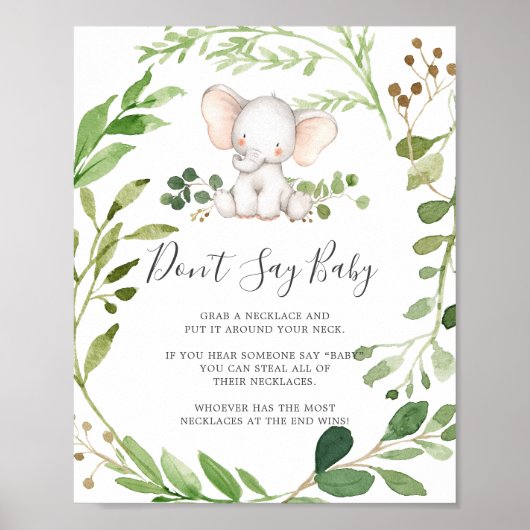 Olifant Baby shower zeg geen Baby teken Poster (Voorkant)