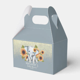 Olifant Baby Shower Zonnebloem Glitter Stofblauw Bedankdoosjes