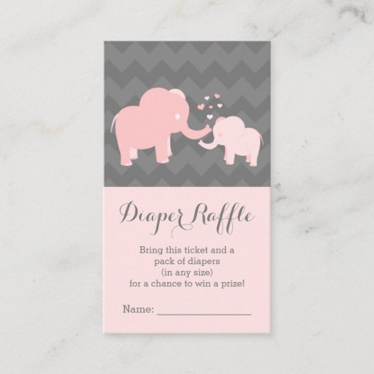 Olifant Baby ShowerDiaper Raffle Ticket Roze Grijs Informatiekaartje (Voorkant)