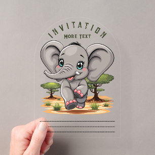 Olifant Baby Springend Gelukkig in Afrikaanse Sava Acryl Uitnodigingen