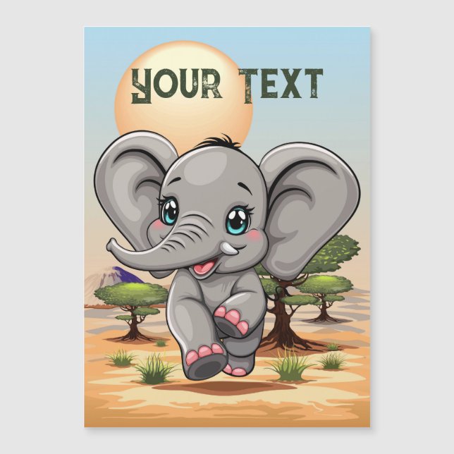 Olifant Baby springt vrolijk in Afrikaanse savanne (Voorkant)