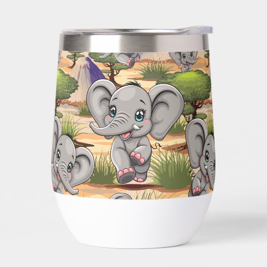 Olifant Baby springt vrolijk in Afrikaanse savanne (Links)