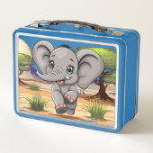 Olifant Baby springt vrolijk in Afrikaanse savanne (Achterkant)