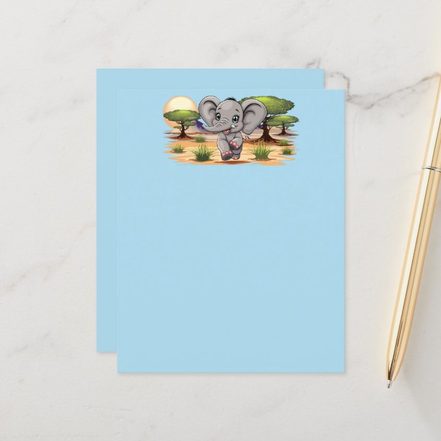 Olifant Baby springt vrolijk in Afrikaanse savanne (Voorkant / Achterkant in situ)