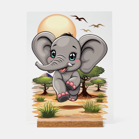 Olifant Baby springt vrolijk in Afrikaanse savanne Acryl Bord (Voorkant)