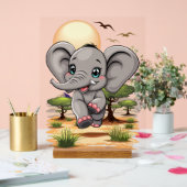 Olifant Baby springt vrolijk in Afrikaanse savanne Acryl Bord (Huwelijk)