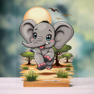Olifant Baby springt vrolijk in Afrikaanse savanne Acryl Bord