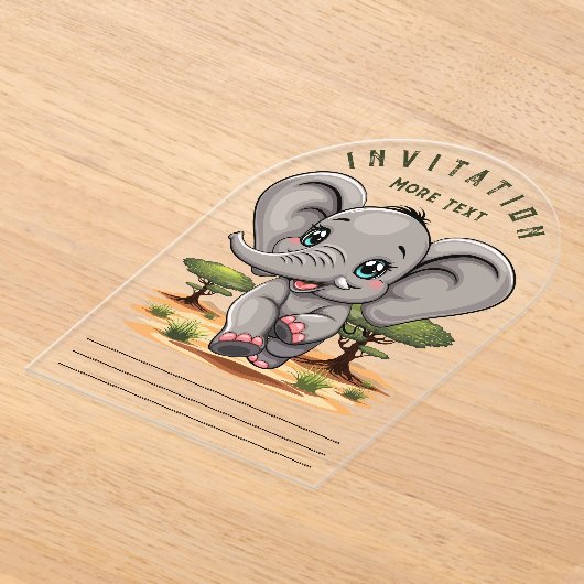 Olifant Baby springt vrolijk in Afrikaanse savanne Acryl Uitnodigingen (Laagn)