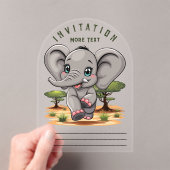 Olifant Baby springt vrolijk in Afrikaanse savanne Acryl Uitnodigingen (Insitu (Draagbaar))
