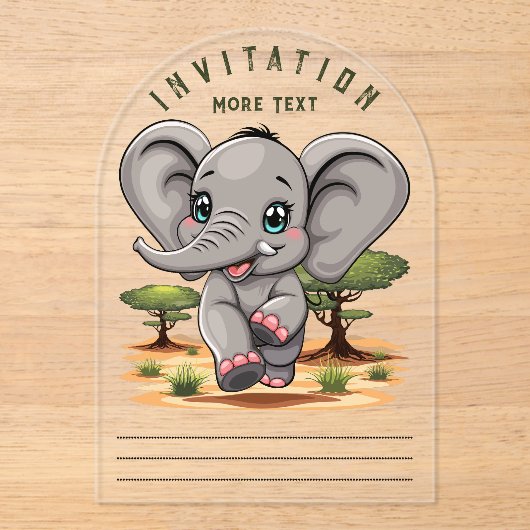 Olifant Baby springt vrolijk in Afrikaanse savanne Acryl Uitnodigingen (Voorkant)