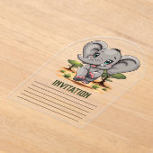Olifant Baby springt vrolijk in Afrikaanse savanne Acryl Uitnodigingen (Laagn)