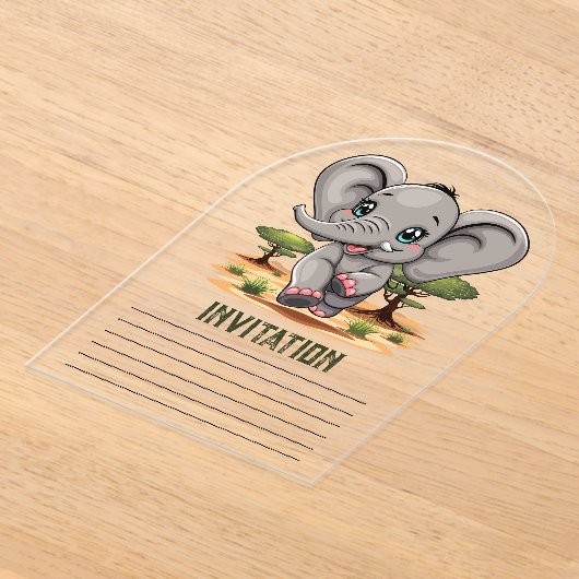 Olifant Baby springt vrolijk in Afrikaanse savanne Acryl Uitnodigingen (Laagn)