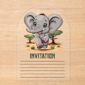 Olifant Baby springt vrolijk in Afrikaanse savanne Acryl Uitnodigingen (Voorkant)