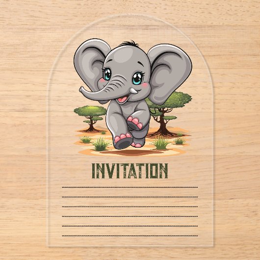 Olifant Baby springt vrolijk in Afrikaanse savanne Acryl Uitnodigingen (Voorkant)