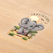 Olifant Baby springt vrolijk in Afrikaanse savanne Acryl Uitnodigingen (Laagn)
