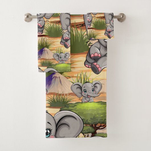 Olifant Baby springt vrolijk in Afrikaanse savanne Bad Handdoek (Insitu)