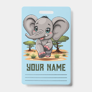Olifant Baby springt vrolijk in Afrikaanse savanne Badge