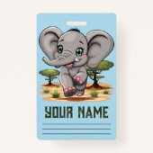 Olifant Baby springt vrolijk in Afrikaanse savanne Badge (Voorkant)
