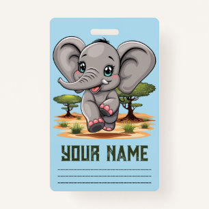 Olifant Baby springt vrolijk in Afrikaanse savanne Badge