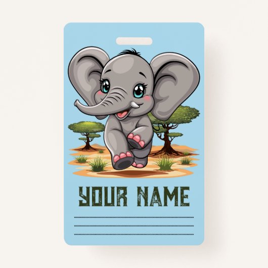 Olifant Baby springt vrolijk in Afrikaanse savanne Badge (Voorkant)
