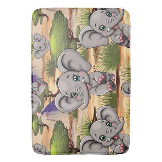 Olifant Baby springt vrolijk in Afrikaanse savanne Badmat (Voorkant Verticaal)