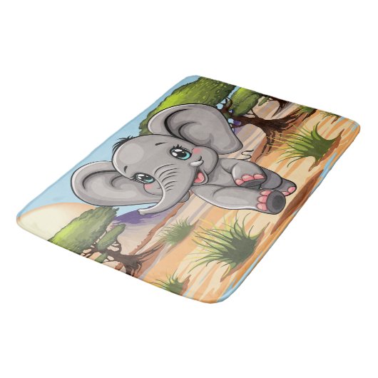 Olifant Baby springt vrolijk in Afrikaanse savanne Badmat (Gekanteld)