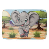 Olifant Baby springt vrolijk in Afrikaanse savanne Badmat (Voorkant)