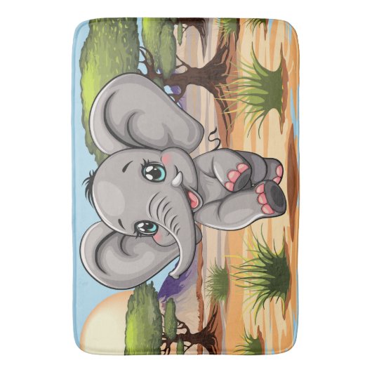 Olifant Baby springt vrolijk in Afrikaanse savanne Badmat (Voorkant Verticaal)