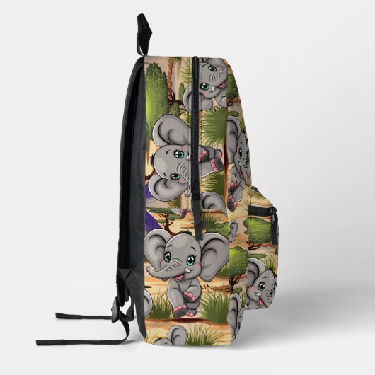 Olifant Baby springt vrolijk in Afrikaanse savanne Bedrukte Rugzak (Links)